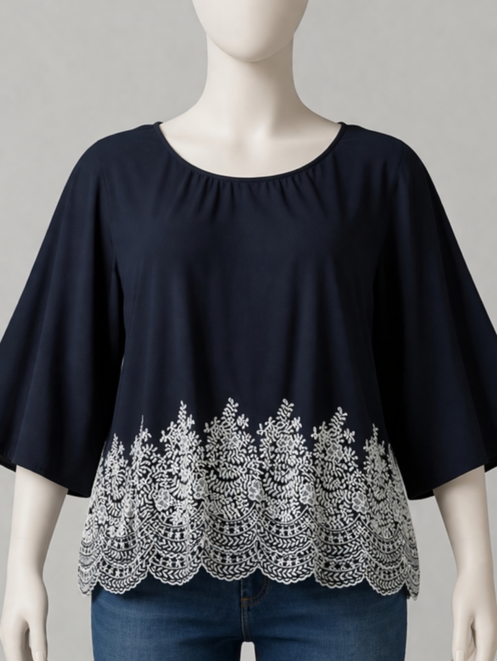 NEW Karen Kane BlackTunic Top Women's 3X Cream Embroidery Flare Sleeve - Picture 7 of 16